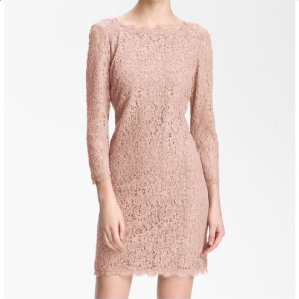 Adrianna Papell Pink Lace Sheath Dress Sz 6 Long Sleeve Cocktail coquette hoco